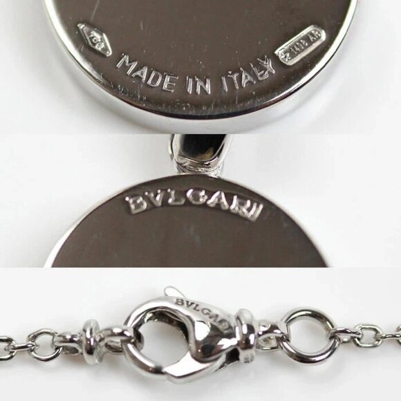BVLGARI Logo Metro Diamond Round Necklace 17" 18k White Gold Auth #29-27 - Picture 6 of 6